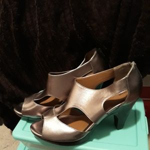 Metallic/Pewter sandals with zippers